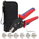 Crimping Tool Kit with Bag, 6 Interchangeable Dies, Adjustable Crimping Range, Multifunction Crimper Pliers for Various Crimp