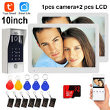 New 5in1 Fingerprint Unlock Tuya Smart 10inch Wifi Video Intercom System Video Door Phone 2pcs 1080P Camera with Motion Detector