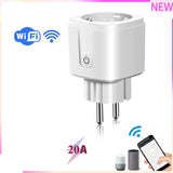 4X Tuya Smart Wifi Plug EU 20A Smart Socket With Power Monitering Energy Saving Timing Remote Control Smart Life EU Plug