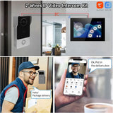 2 Wire 7 Inch Tuya App 1080P Wifi Smart Video DoorPhone Intercom System with Wired Doorbell APP/IC Card Swipe TouchScreen