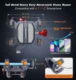 Heavy-Duty Motorcycle Phone Mount with Vibration Dampener, Anti-Shake Secure Lock for 6.1"-7.2" Phones, Ideal for U.S./EU Riders