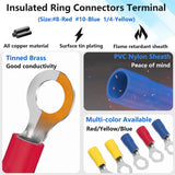 200pc Ring Terminals M3/M4/M5/M6 Insulated Ring Connectors 22-16/16-14/12-10AWG Electrical Crimp Terminal Connector Assorted Kit