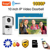 1080P 10 Inch 3pcs Touch Screen Wifi Video Doorbell, Smart TUYA Home Video Intercom 32G Card Rceord Kit Monitor ID Unlcok 4 Wire