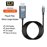 4K 60Hz NO Delay HD Video Conversion Cable Type c To HDMI-Compatible Screen TV Computer 2 Meters Screen Projection Alloy Cables