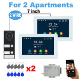 2-4 Unit Home 2 Wire 7inch Touch Video Intercom for Apartments Residential Video Door Phone System with RFID Card APP Unlock