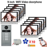 Smart Tuya Wifi Video Intercom for 6/8/10 Unit Apartments 9-Inch Screen with with RFID Card / APP Unlock Doorbell Camera Systerm