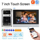 Wifi Tuya 7 Inch Touch Screen Wifi Video Doorbell Smart Home Video Intercom Kit Add HD Camera APP Fingerprint Password Unlock