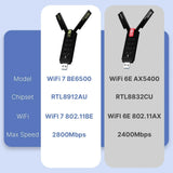 WiFi 7 USB WiFi card BE6500 6500Mbps USB3.0 802.11BE WiFi Dongle 2.4G/5G/6GHz Network Card For Win10/11 Driver Free