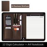PU Leather A4 File Folder Zipper Closure Card Holder A4 Zipper Bag With Calculator Pen Insert Meeting Memo Book School