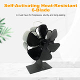 Black Fireplace Fan With 6 Blades Heat-powered Stove Fan No Battery or Electricity Required Log Wood Burner Eco Quiet Fan