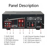 AV-326BT 2.0 Channel Professional Karaoke Amplifier 300W 12V/220V HIFI Amplifier With Display Screen 5-band Equalizer Adjustment