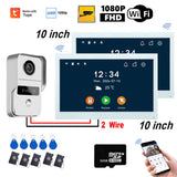 New 2 Wire Digital Video Intercom System 2pcs 10Inch WIFI Monitor 1080P Doorphone Camera Video Doorbell Card Tuya App Unlock