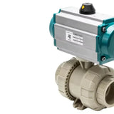 Sanitary UPVC Double Union Pneumatic Actuated 2Way Straight  Through Plastic Ball Valve Air Actuated