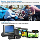 Car DVR Dashcam HD Screen 1080P 3 Lens Video Recorder Front + Interior+Rear View Camera Dash Cam 4 Inch ABS