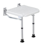 Wall Mounted Folding Shower Bench with Non-slip Feet, Drainage Holes, Shower Head Slot, 42~53cm Height Adjustable, White &