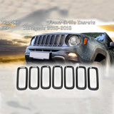 7Pcs Bright black without Mesh Front Grille Inserts Sticky Grill Cover Frame Trims Kit for Jeep Renegade 2015-2018