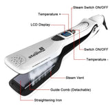 Black Titanium Tourmaline Steam Hair Straightener – Professional Fast Steamer & Flat Iron, Non-Damaging for All Hair Types