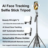 AI Face Tracking Selfie Stick Tripod 360° Rotation With Fill Light Gimbal Stabilizer Universal Remote Phone Selfie Stick
