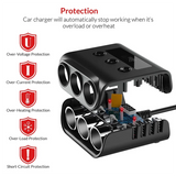 TR12 Car Lighter Triple-Evaporator With Switch Voltage Display 4 USB Car Lighter 120W Charger Reusable Easy To Use Black+Red