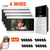 Tuya Smart 4-Unit 7Inch Monitor Screen Apartments Intercom Video Doorbell with RFID Card APP Unlock 4 Wired 1080P Wide angle