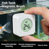 LCD Digital Display 2-in-1 Aquarium Magnetic Brush & Thermometer -20~60°C ±1°C Accuracy ≤10mm Glass Algae Cleaner Fish Tank
