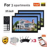 2 Wire WiFi Video Doorphone Doorbell Intercom 10 Inch 1080P Touchscreen Monitor APP/Swipe Card Unlock For 3/4 Family Apartment
