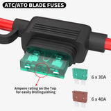 10 Gauge Fuses Holder 12V for ATC/ATO Blade Fuse, Inline Fuse Holder 12V with 10 AWG Wires with 30A 40A Fuse Waterproof -6pcs