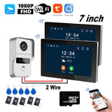 7 Inch Tuya Smart Wifi Video Entry Phone Intercom System 1080P 2 Wire Home Video Doorphone Doorbell RFID Card Unlock Apartment