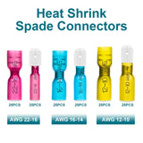 150PCS Spade Connectors Kit, Heat Shrink Spade Terminals 22-10 AWG, Electrical Wire Connectors Male Female Terminal Marine Crimp