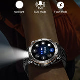 Flashlight Smart Watch Men BT Calls Voice Assistant Watchproof Heart Rate Monitor Remote Control Photography Outdoor Compass