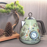 EU Plug Compatible 1.7L Retro Electric Kettle 1850W Stainless Steel Handmade Decals Auto Power Off Teapot For Quick Boiling