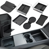 For Tesla Model 3 Highland 2024 Center Console Organizer Set, Armrest Storage Box Cup Cushion Accessories ,6Pcs