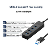-4-Port High-Speed USB 3.0 Hub 30CM USB Splitter Adapter, Expansion Dock Forfast Data Transfer, Multi-Device Support