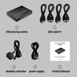 4 In 4 Out KVM USB3.0 Hub Switch Shared USB2.0 Printer Splitter Switcher Controller Adapter for PC Laptop Keyboard Mouse Monitor