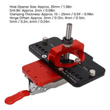 Red and Black Aluminum Alloy Concealed Hinge Jig with 35mm Hole Opener and 2mm Drill Bit for Door Cabinet Furniture Installation