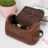 PU Leather Toiletry Bag Large Capacity Travel Organizer Bag with Hanging Hook Bathroom Shaving Bags