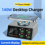140W GaN PD Charger Digital Display Desktop USB Type C Fast Charger PD PPS QC4.0 Quick Charger for MacBook