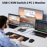 8K USB C KVM Switch USB C SWITCH 2 In1 OUT 8K@30Hz 4K@120Hz PD 100W 10Gbps Data Transmission