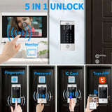 New 5in1 Fingerprint Unlock Tuya Smart 1080P 7inch LCD Wifi Video Intercom System Video Door Phone Camera with Motion Detector