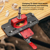 Red and Black Aluminum Alloy Concealed Hinge Jig with 35mm Hole Opener and 2mm Drill Bit for Door Cabinet Furniture Installation
