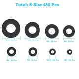 480 Pcs Nylon Flat Round Washers Gaskets Spacers Assortment Set for M2 M2.5 M3 M4 M5 M6 M8 M10 Screw Bolt-Black