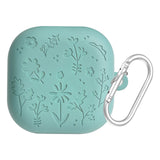 Engraved Flower Protective Skin Cover for Samsung Galaxy Buds4/4Pro Protective Earbuds Case with Keychain Scratch-Resistant