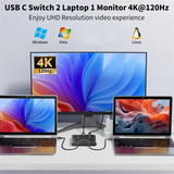 8K USB C KVM Switch USB C SWITCH 2 In1 OUT 8K@30Hz 4K@120Hz PD 100W 10Gbps Data Transmission