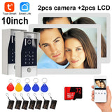 New 5in1 Fingerprint Unlock Tuya Smart 10inch Wifi Video Intercom System Video Door Phone 2pcs 1080P Camera with Motion Detector