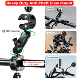 Aluminum Alloy Motorcycle Camera Mount Kit for GoPro Insta360 DJI, Heavy-Duty Anti-Theft Clamp Extendable Selfie Stick for Bike
