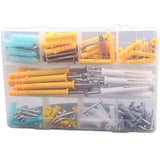 100 plastic wall anchors and 100 screws, 10 sizes of carbon steel screws, wall plug bolt combination kit,  wall plug anchor set