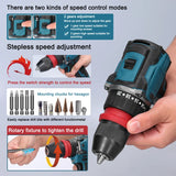 18V 2in1 Lithium Drill Electric Screwdriver Multi-function Power Tool 45Nm Torque Brushless Motor Practical Screw Driver