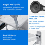 Wall Mounted Folding Shower Bench with Non-slip Feet, Drainage Holes, Shower Head Slot, 42~53cm Height Adjustable, White &