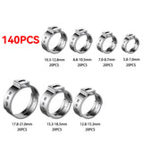 140PCS 7-21mm 304 Stainless Steel Single Ear Stepless Hose Clamps Kit Water Pipe Clip Clamp Rings for Sealing pipe Crimp clamp