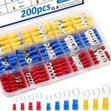 200pc Ring Terminals M3/M4/M5/M6 Insulated Ring Connectors 22-16/16-14/12-10AWG Electrical Crimp Terminal Connector Assorted Kit